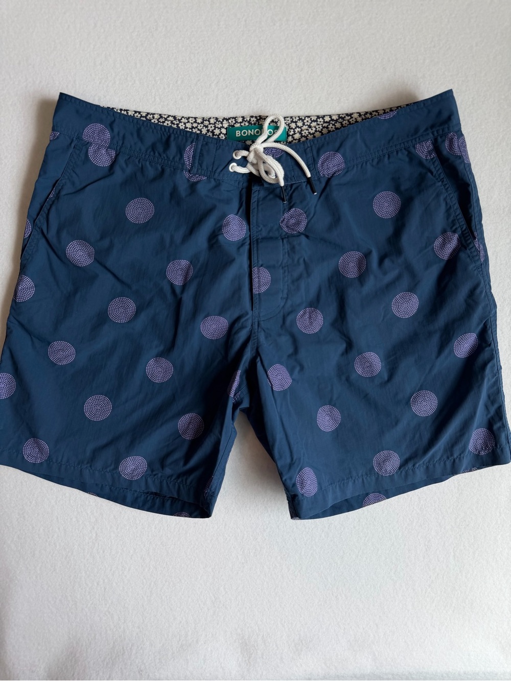 Bonobos Men’s 7” Lined Swim Trunks Blue Purple Dot Print Board Shorts 34